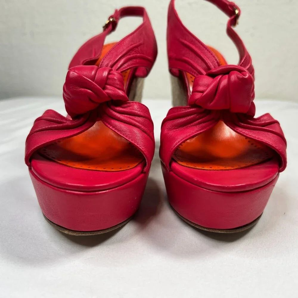 Moschino Cheap and Chic Hot Pink Espadrille Wedges Knot Detail Leather 36 US 6